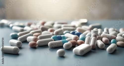  A variety of colorful pills scattered on a surface