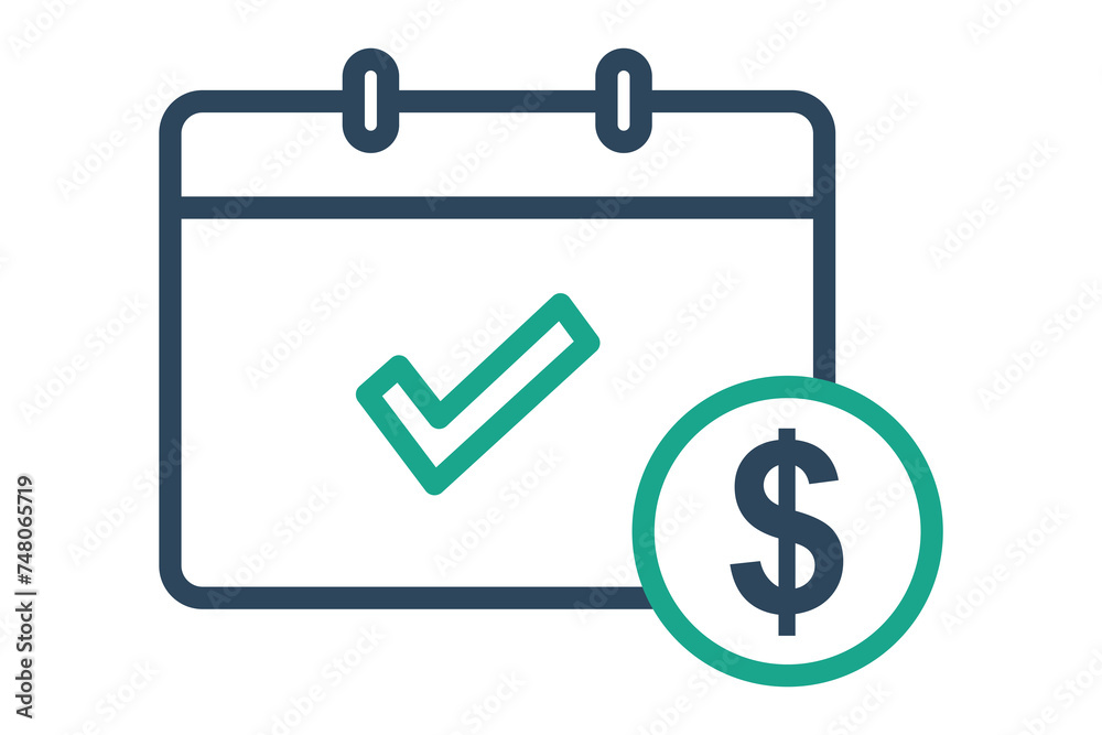 Paid time off icon. calendar with check mark and clock. representing vacation days and work-life balance. line icon style. element illustration. Paid time off icon. calendar with check mark and clock. representing vacation days and work-life balance. line icon style. element illustration.