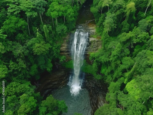 Waterfall in green rainforest