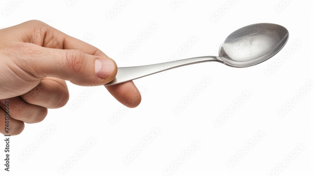 man hand holding a spoon, isolated with clipping path in jpg.