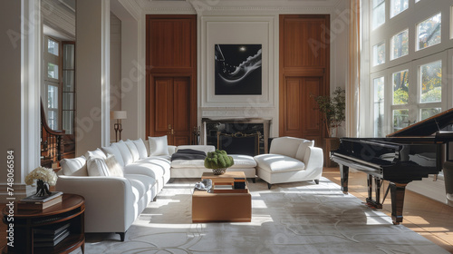 Wallpaper Mural A spacious living room, brightly lit with a black piano Torontodigital.ca