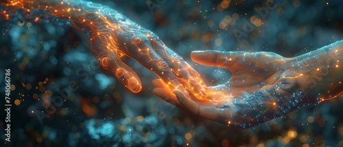 Using artificial intelligence and machine learning, human hands touching on big data network connections, science and artificial intelligence technology, innovation. photo