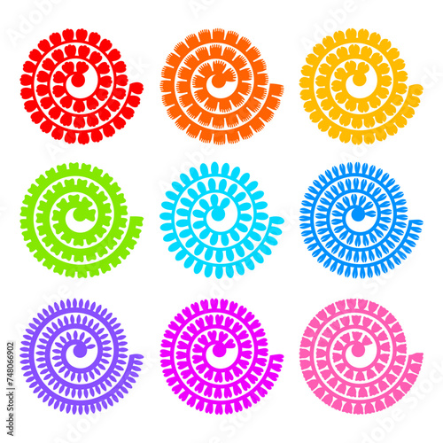 Rolled paper flower. Vector set. 3d paper cut template. Isolated on white background.
