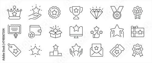 Award simple minimal thin line icons. Related success, achievement, champion, prize. Editable stroke. Vector illustration.