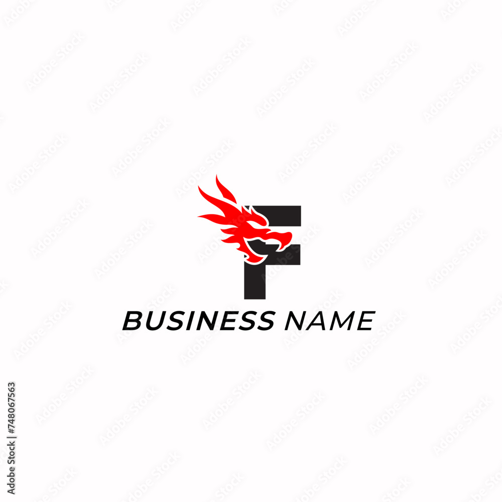 design logo combine letter F and dragon head