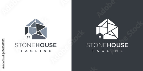 stone house logo vector icon illustration. brick or stone house logo design template elements