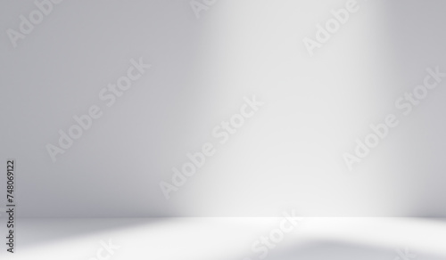 Abstract white studio background for product presentation. Empty room with shadows. friendly interior concept 3d render, Mock up for exhibitions,copy space, minimal concept photo