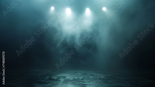 empty stage smoke and spotlights