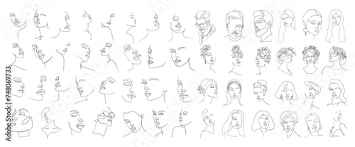 Big Set of abstract portrait in one line style. Woman beauty fashion concept. - Vector illustration © ireneromanova
