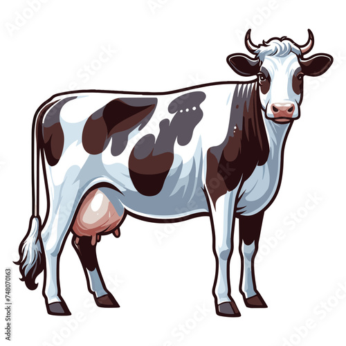 Cow full body vector illustration, farm pet, animal livestock, for butchery meat shop and dairy milk product, agriculture concept, design template isolated on white background