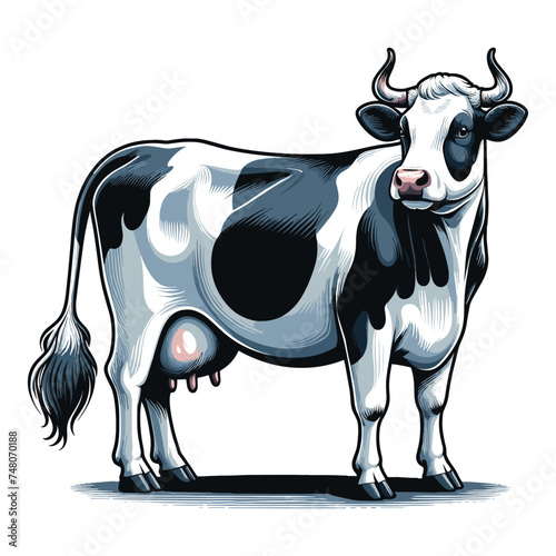 Cow full body vector illustration, farm pet, animal livestock, for butchery meat shop and dairy milk product, agriculture concept, design template isolated on white background