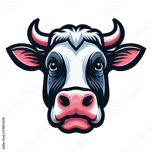 Cow head face logo vector illustration, farm pet, animal livestock, for butchery meat shop and dairy milk product, agriculture concept, design template isolated on white background