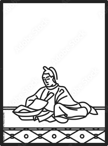 シンプル線画百人一首　源兼昌