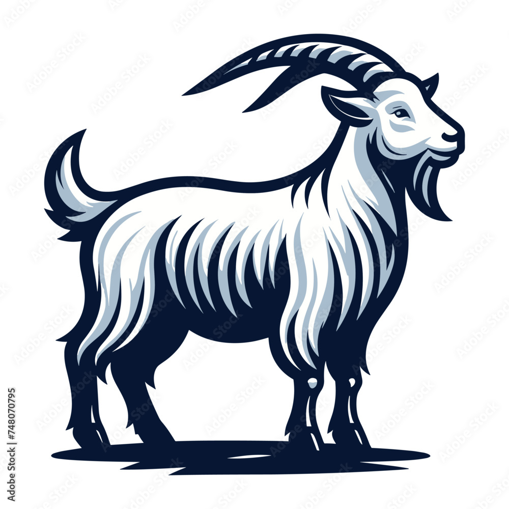 Goat full body vector illustration, farm pet, animal livestock, for butchery meat shop and dairy milk product, design template isolated on white background Goat full body vector illustration, farm pet, animal livestock, for butchery meat shop and dairy milk product, design template isolated on white background