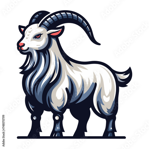 Goat full body vector illustration, farm pet, animal livestock, for butchery meat shop and dairy milk product, design template isolated on white background