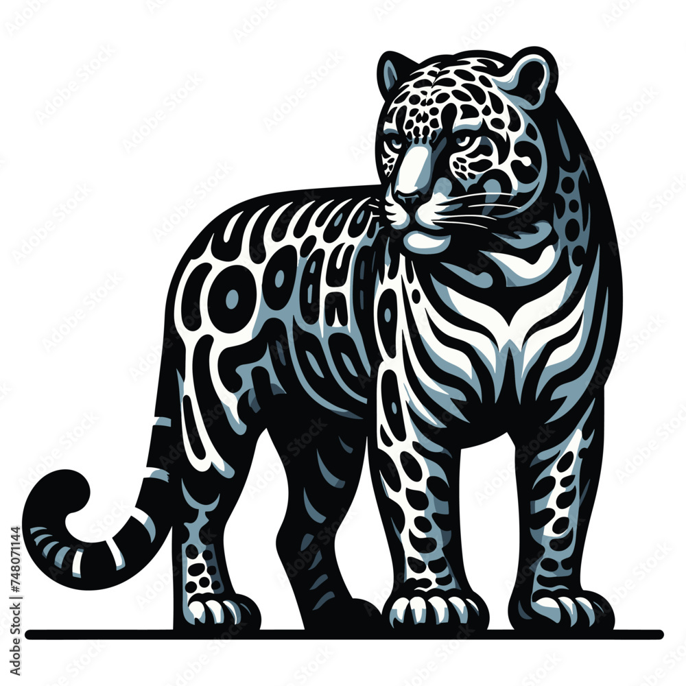 Fototapeta premium Wild jaguar leopard full body vector illustration, zoology illustration, animal predator big cat design template isolated on white background