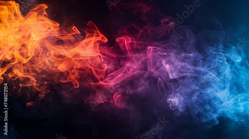 abstract background with orange, purple, blue smoke	 photo