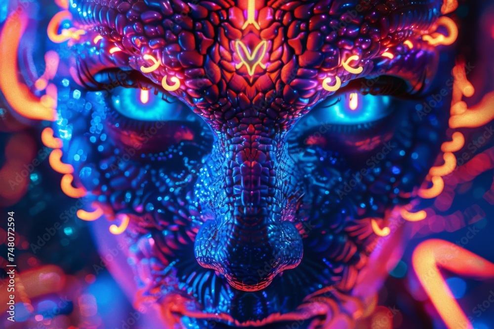 Mystic creature surrounded by neon lights