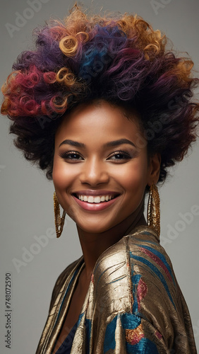 Happy and laughing young black EMO girl with bright hair