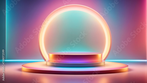 rainbow podium with gentle luxurious lighting 3d shape product display presentation, minimal wall scene, studio room