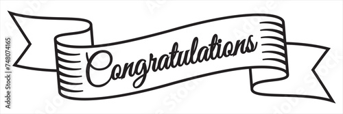 Creative Typography of Congratulations with ribbon . Editable Illustration. Congratulations Card in Cursive Calligraphy.