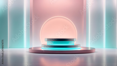 rainbow podium with gentle luxurious lighting 3d shape product display presentation, minimal wall scene, studio room