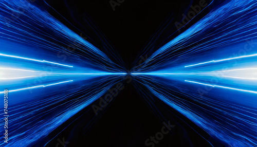 Vibrant blue lights or laser beams. Abstract lines. Futuristic energy. Speed motion on night road.