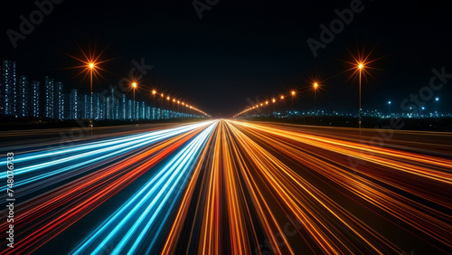 lights of cars with night. long exposure, light trails on the street