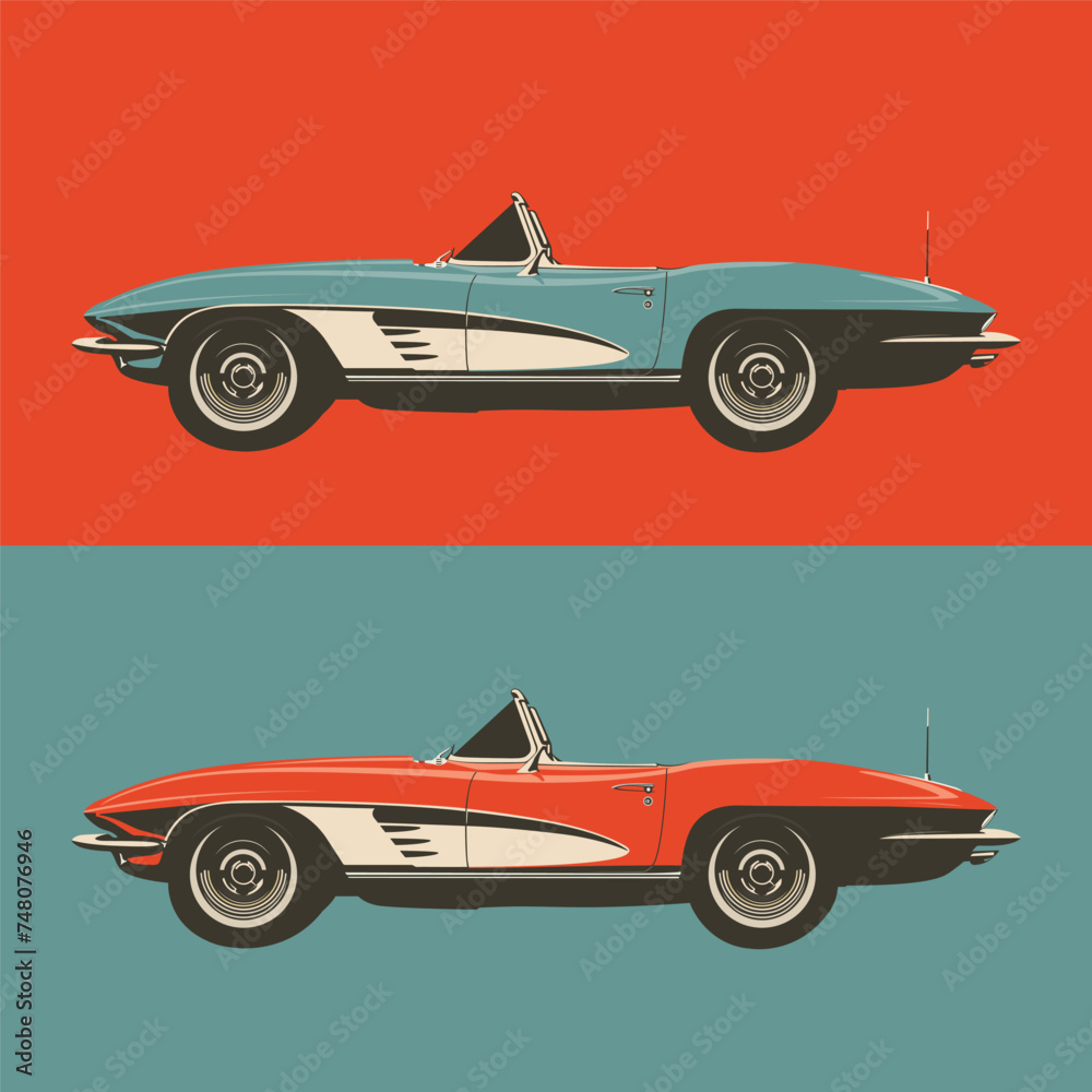 corvette vintage car  - obrazy, fototapety, plakaty 