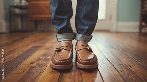 Hipster man wearing fashion shoes, tassel loafer. photo