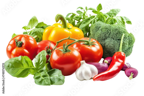Various vegetables and fruits Isolated on a transparent background.