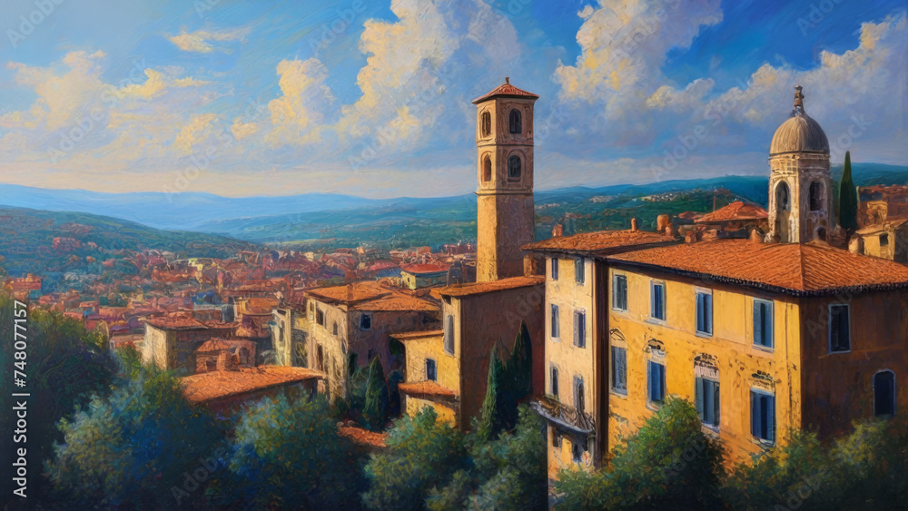 Panoramic view of Verona, Italy. Digital painting.