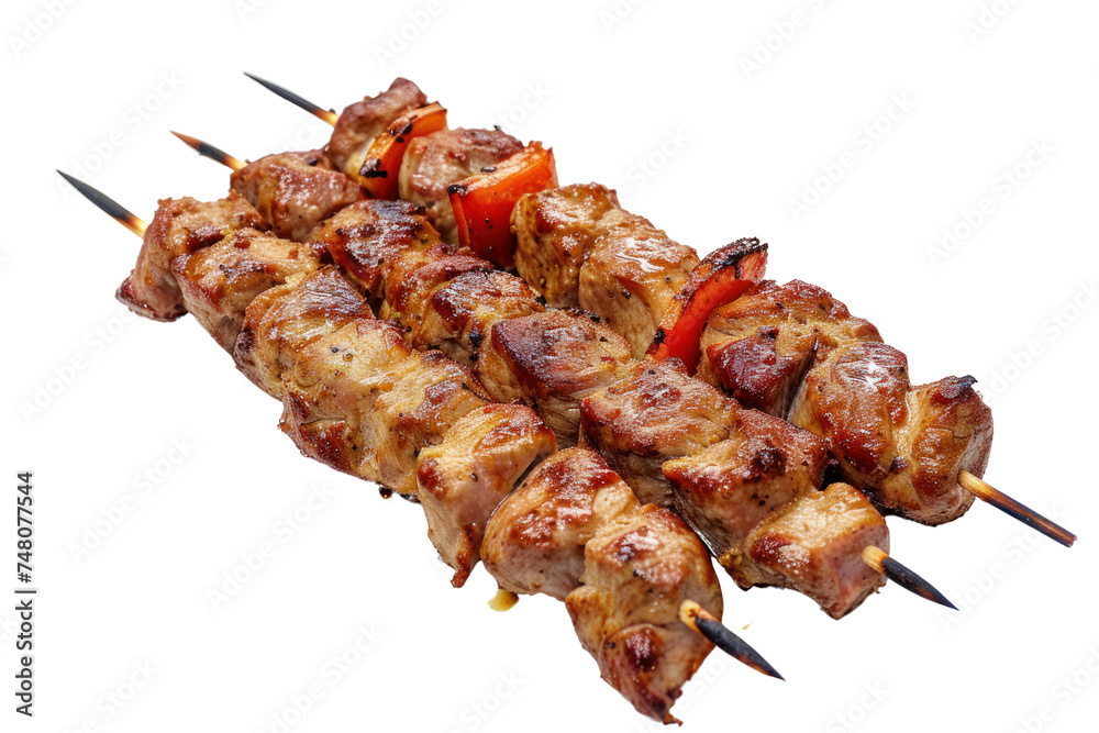 Grilled meat on skewers isolated on transparent background Chicken and Pork Souvlaki Kebabs Greek Grill