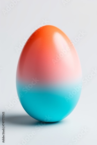 A shot of a single, brightly colored Easter egg resting on a white surface, with a white background. The focus should be on the egg and its vibrant color. 