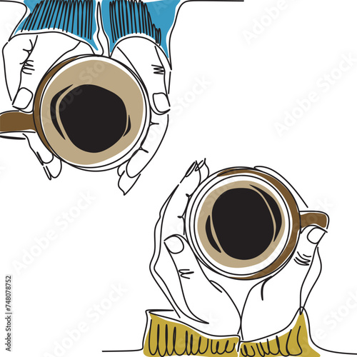 Hand with a Cup of Hot Coffee Hand Drawn