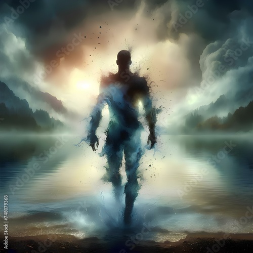 interdimensional person walking on the lake