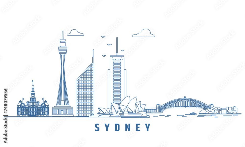sydney city line art  vector illustration isolated on white background
