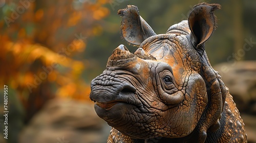 An Indian rhinoceros in portrait mode photo