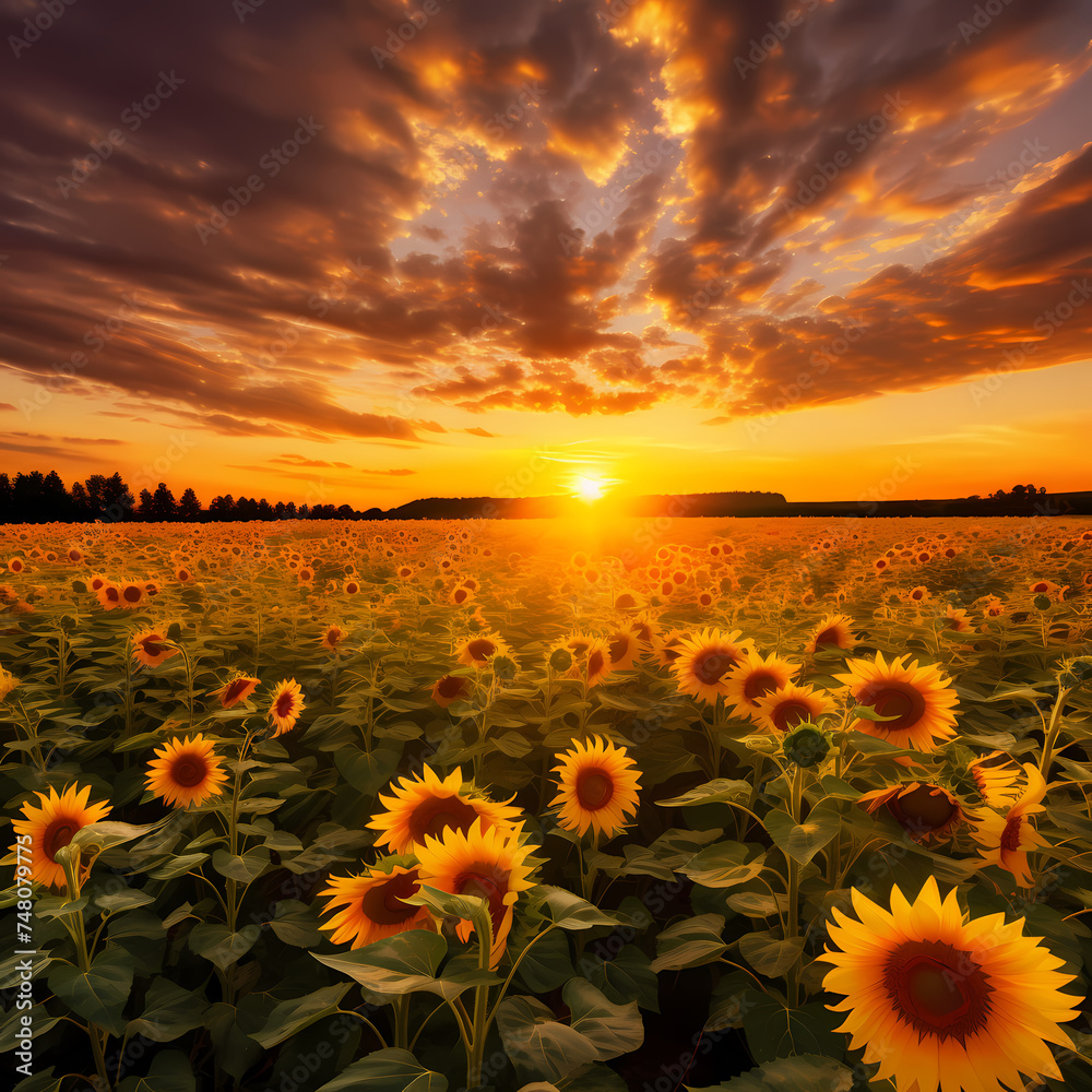 A field of sunflowers stretching towards the horizon