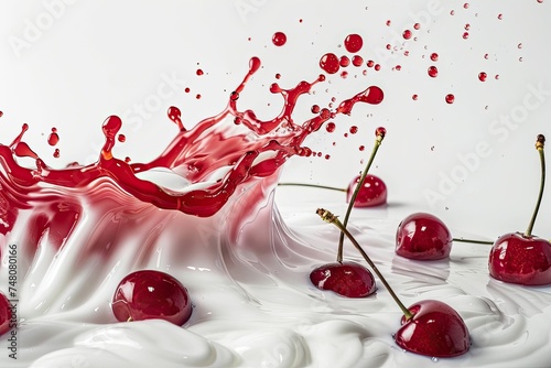 splash of milk and cherry juice isolated on white