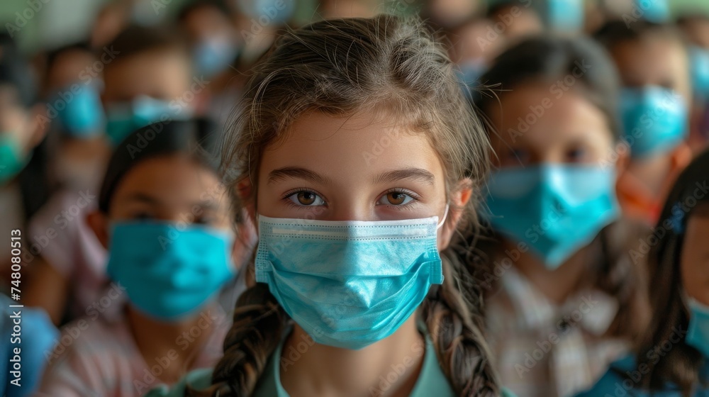Multiethnic high school students wearing face masks as they study in the classroom. Social distancing during the Covid19 Coronavirus pandemic.
