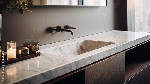 Chic and elegant bathroom interior, marble sink  photo