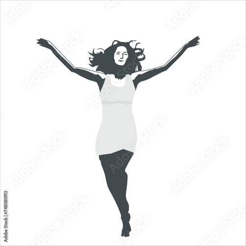 Conceptual Ink Drawing Illustration of a woman feeling blissful jumping of joy