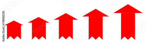 arrows up icon set of five red thick arrows with variable head size and variable long body of arrow. zigzag tail