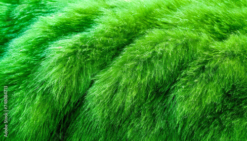 Green fur fabric texture. Abstract background.