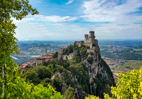 Panoramic View of the Guaita Tower, also called La Rocca or simply First Tower, is the largest and oldest of the three towers that dominate the City of San Marino
