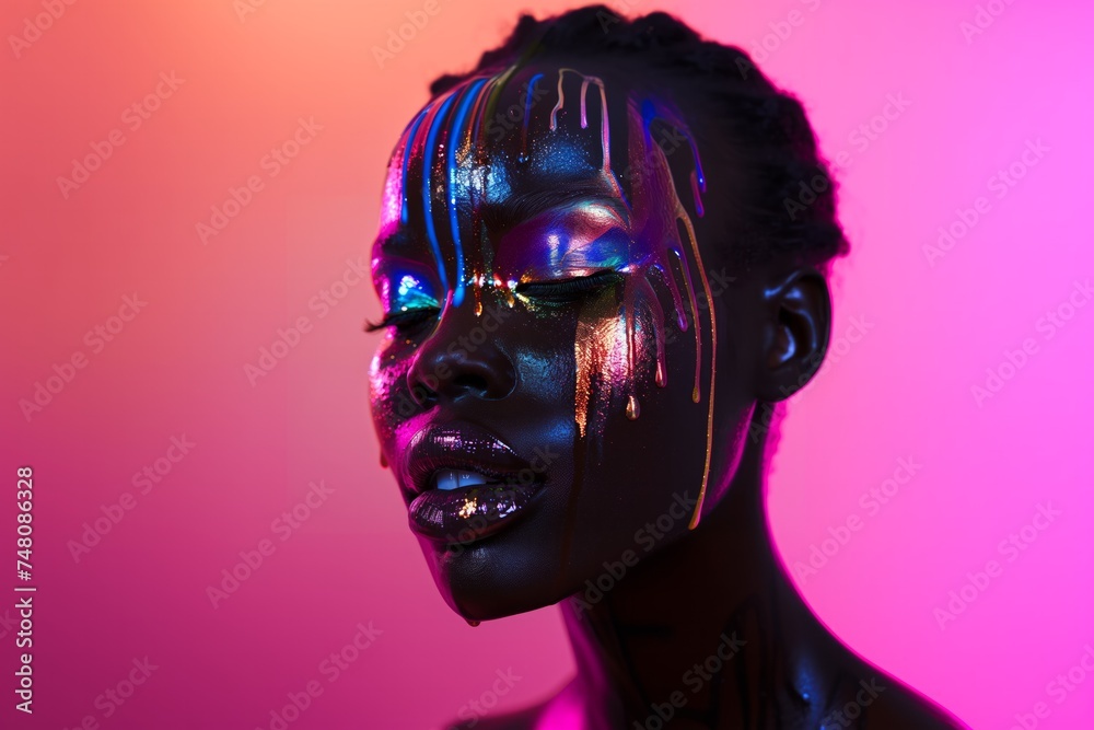 Vibrant colorful body paint on African woman Vibrant colorful body paint on African woman