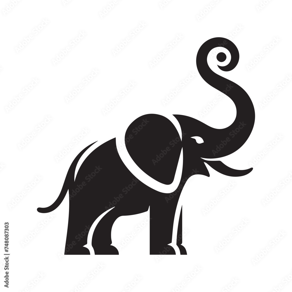 Silhouette and icon   of majestic elephant  isolated on white background