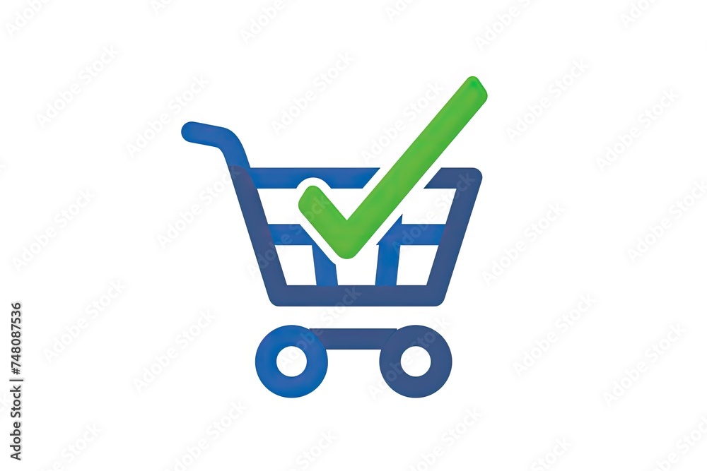 A minimalist design icon showcasing a shopping cart with a stylized green check mark, symbolizing purchase confirmation A minimalist design icon showcasing a shopping cart with a stylized green check mark, symbolizing purchase confirmation