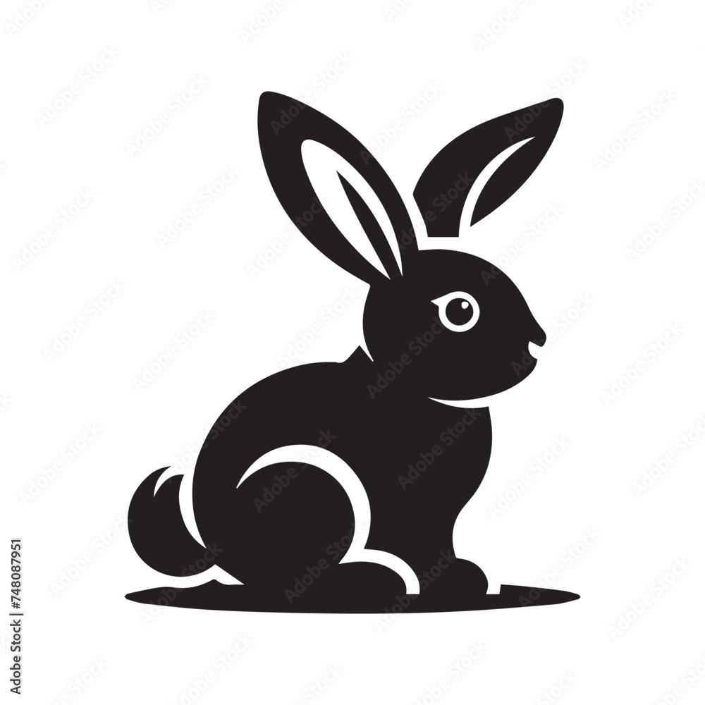 Obraz premium Silhouette and icon of cute bunny isolated on white background